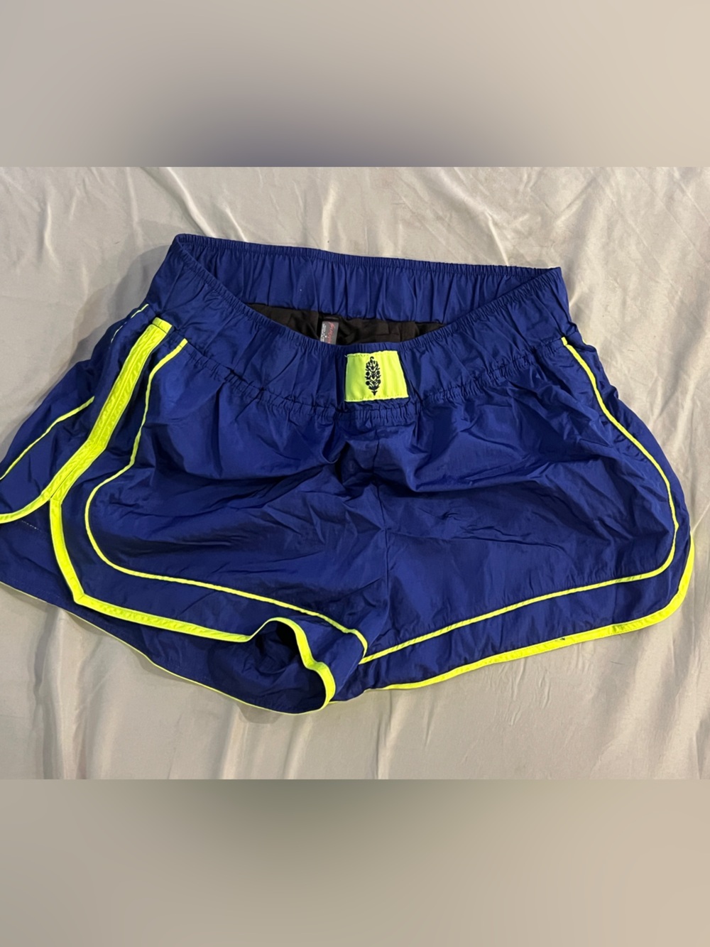 Free People Women’s Athletic Running Shorts - Blue with Neon Yellow Trim